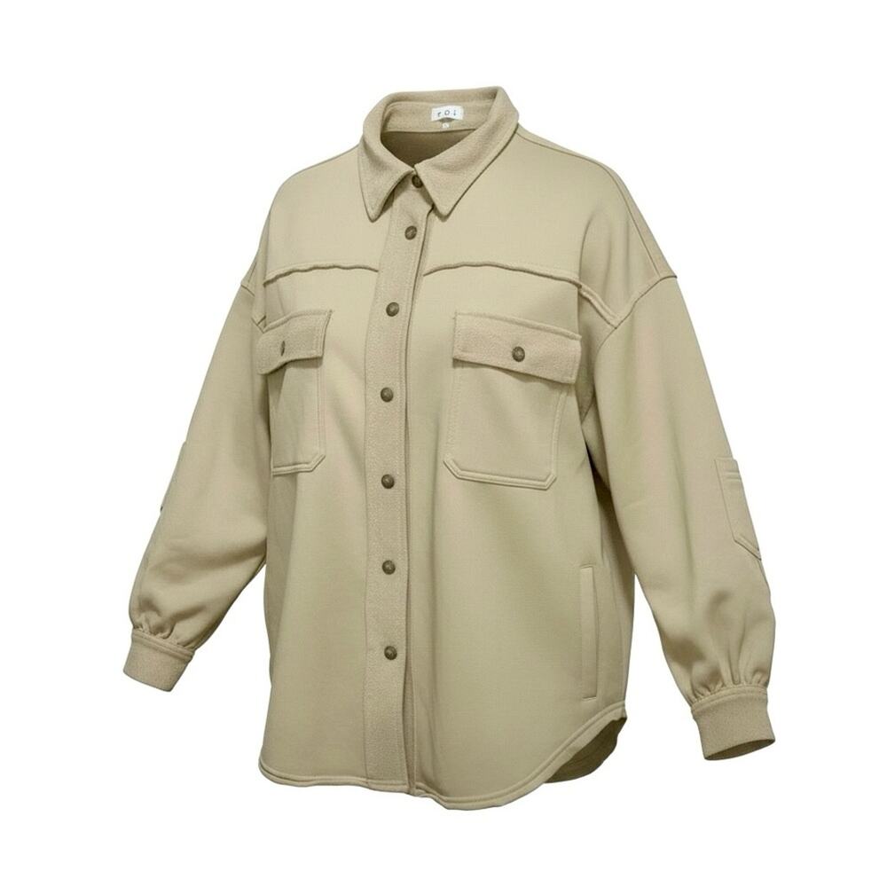 POL French Terry Shacket Jacket Womens Small Button Front Raw Frayed Seam